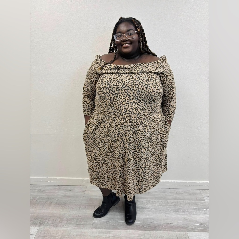 Lane Bryant Off-The-Shoulder Animal Print Dress - NEW - Size 26/28